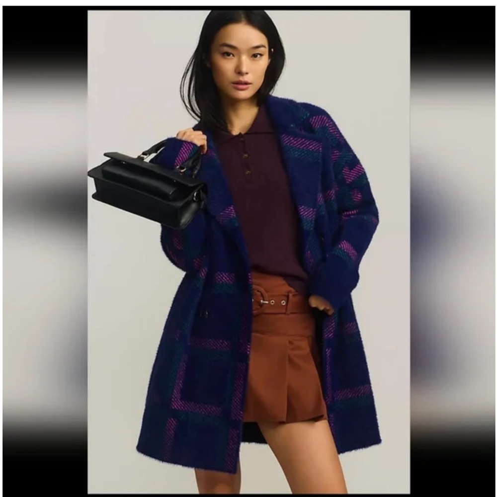 NVLT Eyelash Knit Plaid Coat